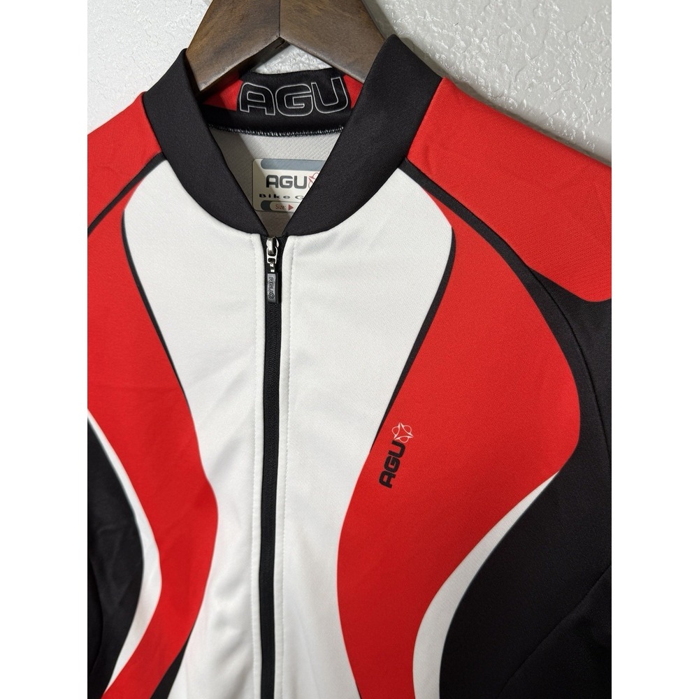 AGU Men Red Black White Cycling Jersey Long Sleeve Full Zip Osero Size S - Picture 4 of 11